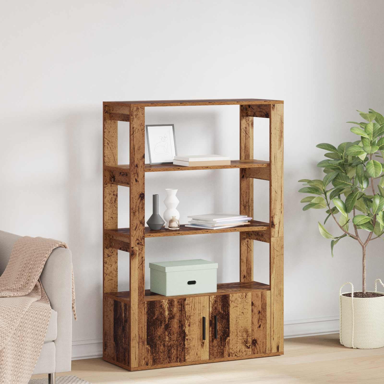 Credenza effetto legno anticato, 80 x 30 x 119,5 cm, comò in legno