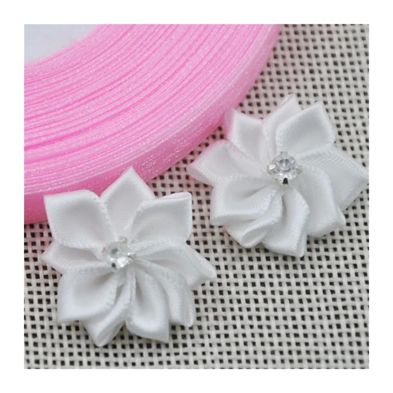 LOVSSU Fabric Flowers 20pcs 25mm Mix Color Ribbon Flowers With Rhinestone Garment Sewing Supplies Handmade Appliques(Color 4)