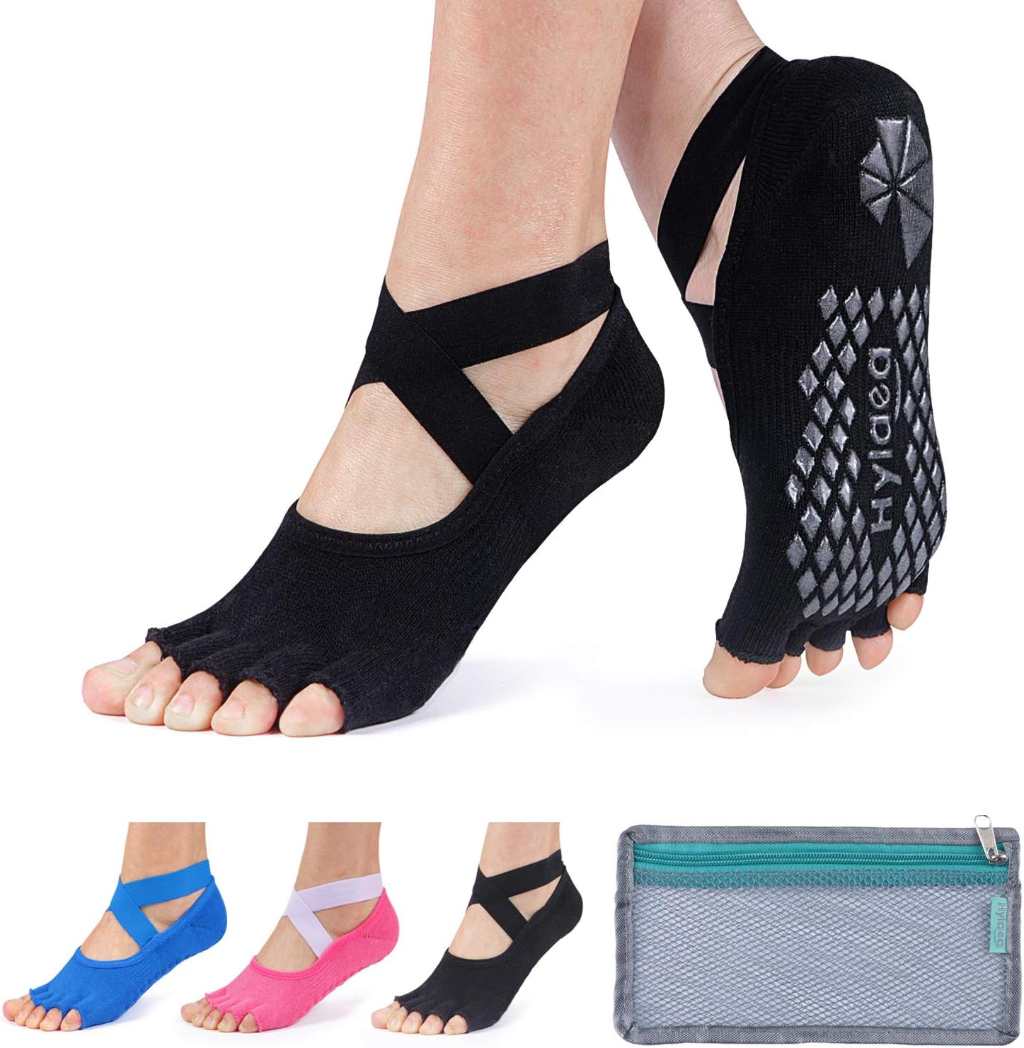 Hylaea Yoga Socks for Women with Grip & Non Slip Toeless Half Toe Socks for Ballet Pilates Barre Dance
