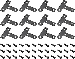 uxcell T Shape Bracket, 50x50x1mm Carbon Steel Flat Repair Plates for Joint Fastener Furniture Construction, 24Pcs with Screws, Black
