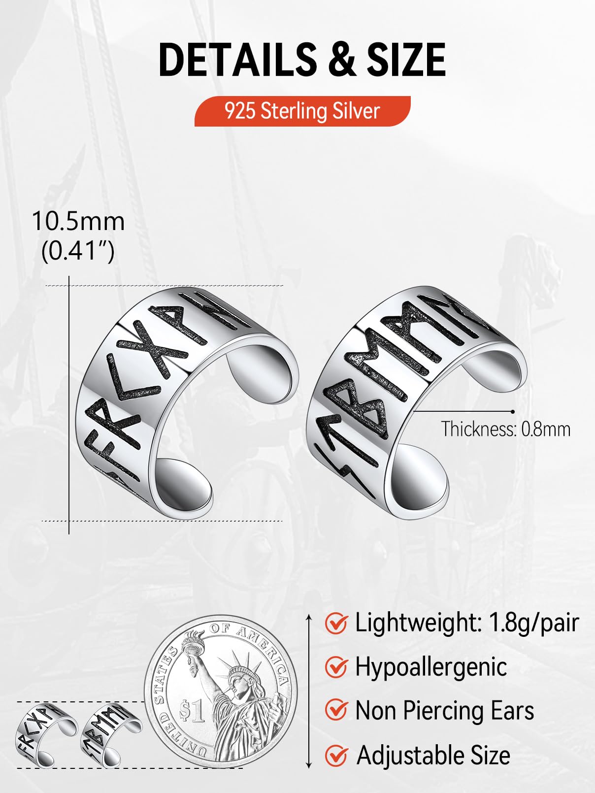 FaithHeart Pendientes Vikingos Runas Plata de Ley 925 Hombres Aretes Redondos Hipoalergénicos de Orejas Joyería Religiosa de Protección de Familias Parejas