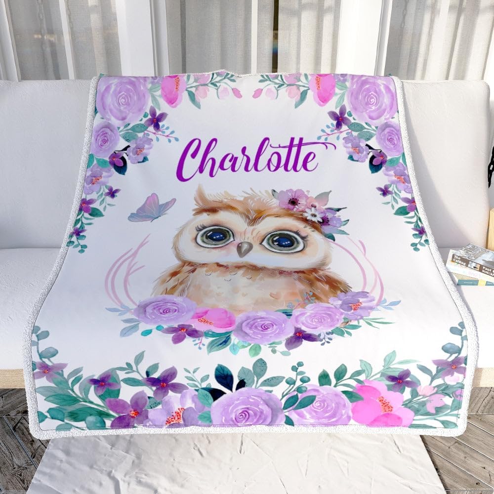 Personalized Baby Blanket Name Girl Flower Owl Baby Girl Kid Daughter Granddaughter Niece Birthday Customized Fleece Blanket (30 x 40 Inches - Baby Size), Multicolor 572 (572)