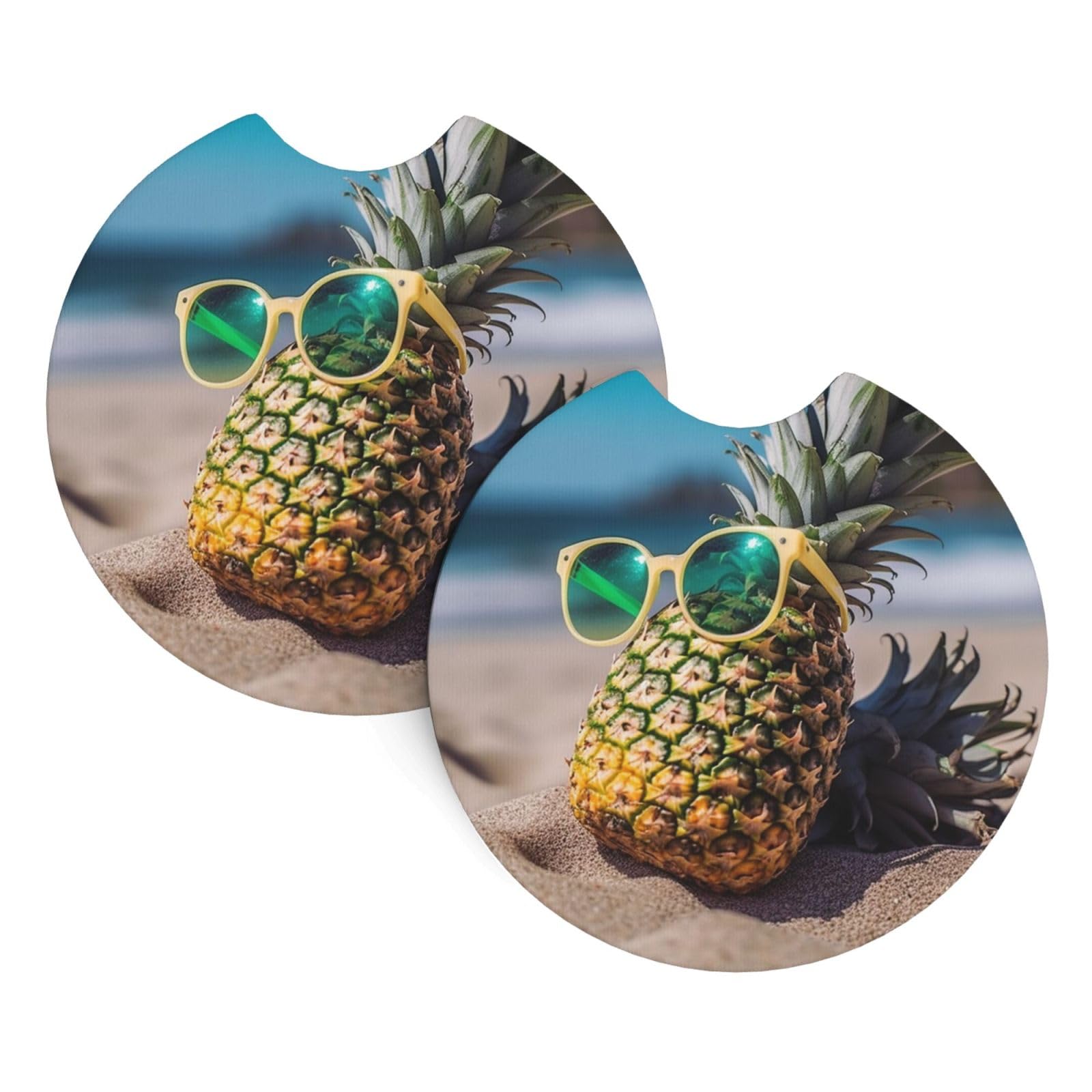 2PCS Car Coaster for Cup Holders Universal Auto Cup Mat Beach Funny Pineapple Sunglasses Cup Coaster Pad 2.7" Waterproof Neoprene Non-Slip Cup Holder Coasters Car Interior Accessories for Women Men