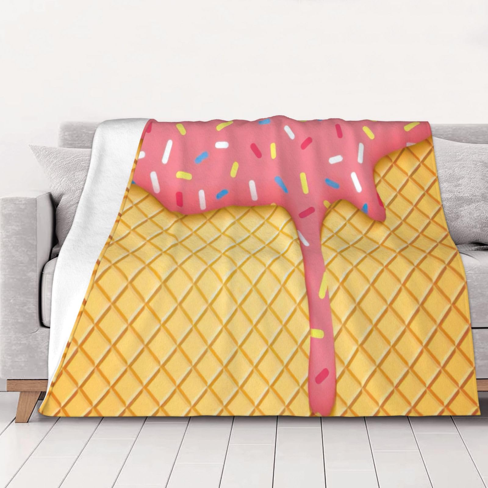 Couverture en flanelle super douce motif crème glacée gaufré plaid lit canapé