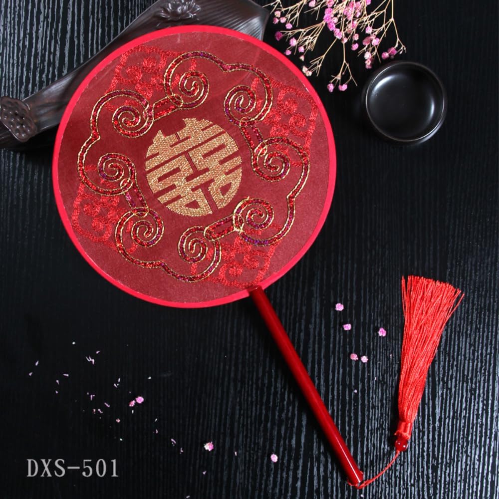 38cm Classical Chinese Wedding Bridal Group Fan Chinese Style Embroidery Style Cheongsam Red Round Fan