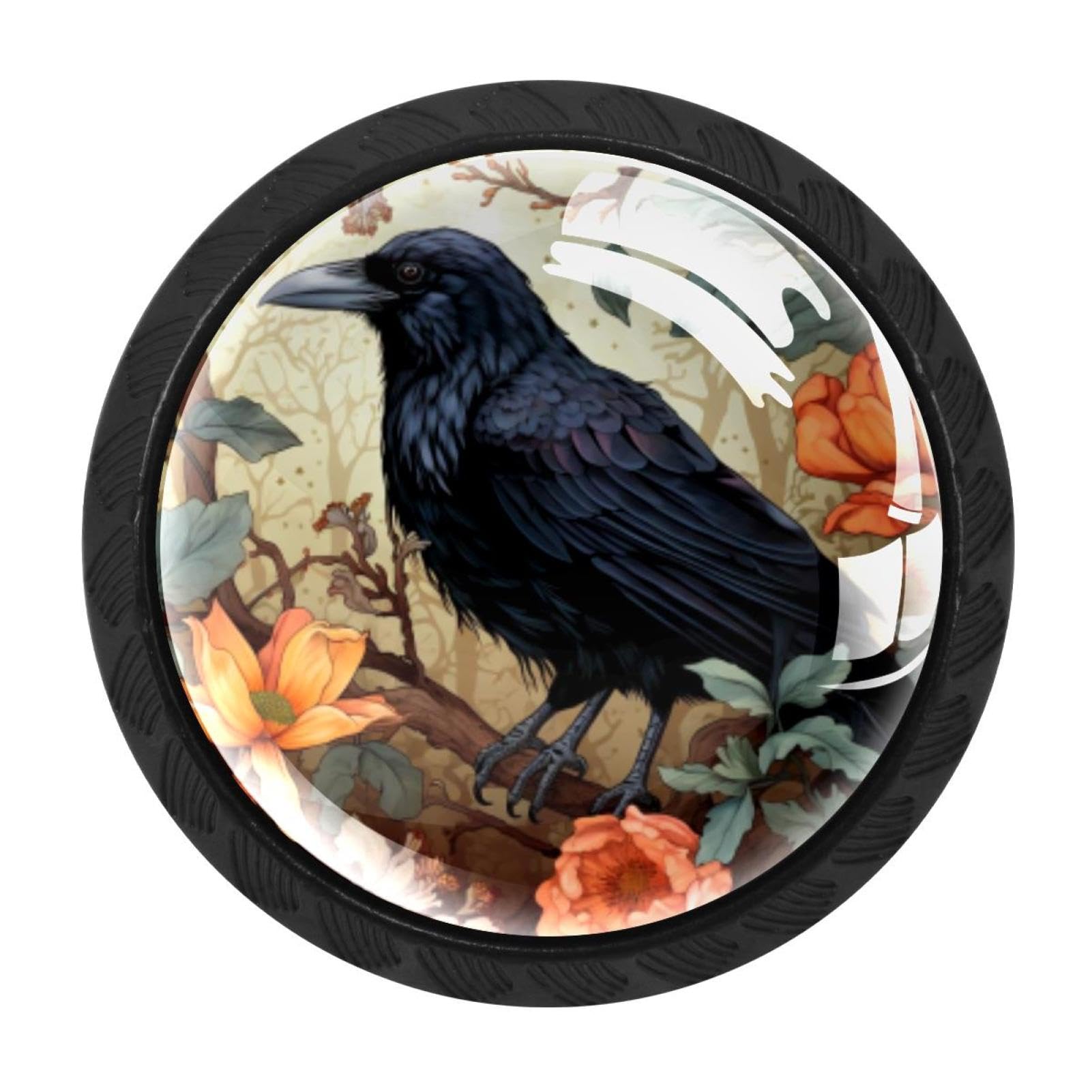 Chenzzzz Multicolored 08 4Pcs Crow Drawer Knobs Black Cabinet Knobs Cupboard Handles Hardware Round Door Pull Handle For Cabinet Wardrobe Drawer Bedroom Bathroom Furniture