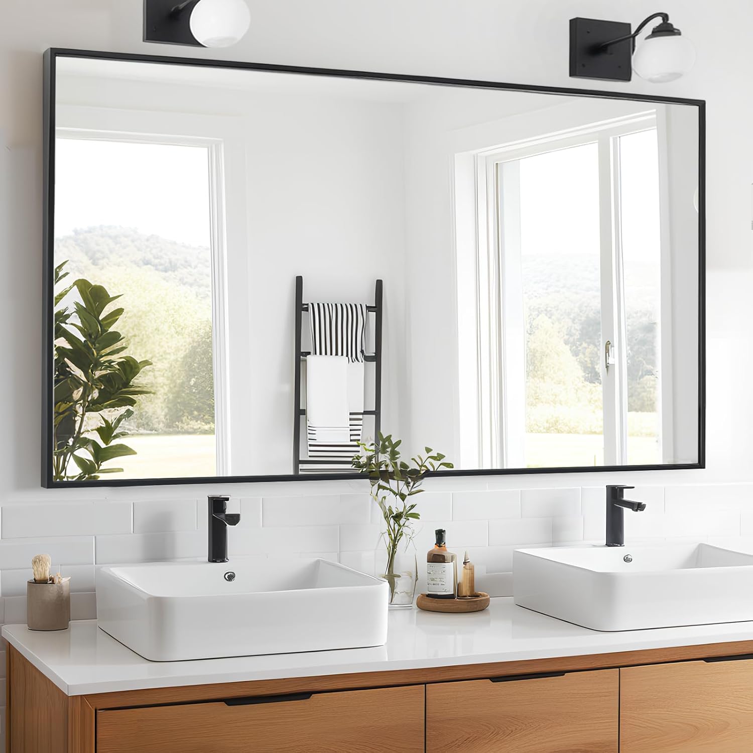 Wall Mirror 32x48, Rectangle Bathroom Mirror 32 x 48 inch, Black Metal Wall Mirror, Large Vanity Mirror 32 by 48 Modern Wall Mounted Mirrors for Hallway, Living Room, Bedroom