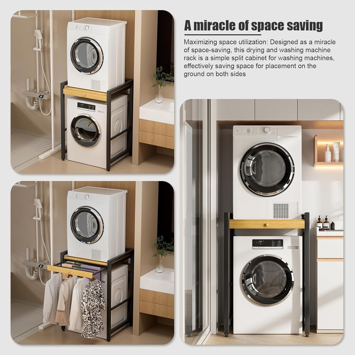 Over The Washer and Dryer Storage Shelf, Washing Machine Storage Utility Rack with Countertop, Washing Machine Storages Stand White