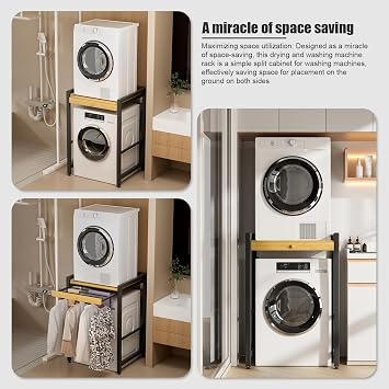 Washer and Dryer Stand, Dryer Stacker Rack with Pull Out Drying Rack, Stackable Shelf for Laundry Room, Bathroom, Heavy Duty, Height Adjustable, 660lbs Capacity Brown