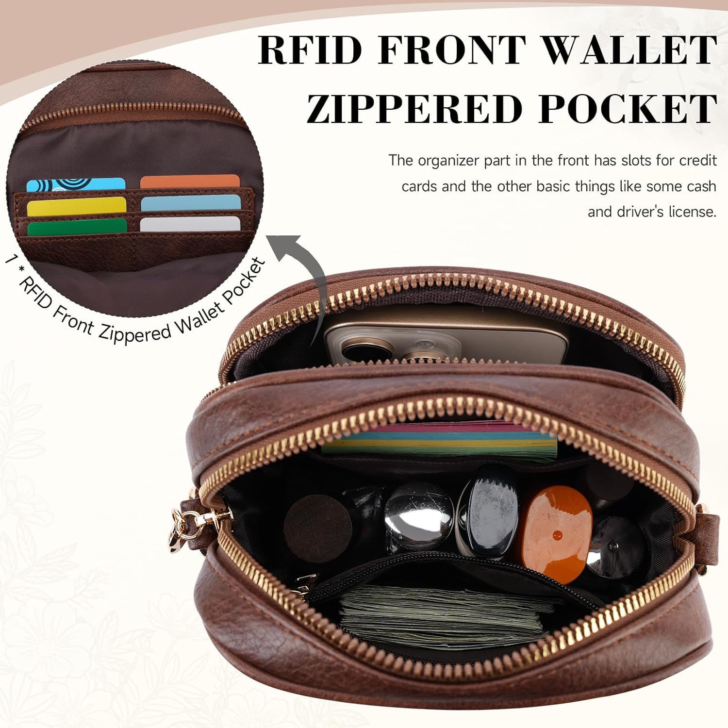 Small Crossbody Bags for Women, RFID Phone Purse with Card Slots, Triple Compartments Lightweight Shoulder Bag
