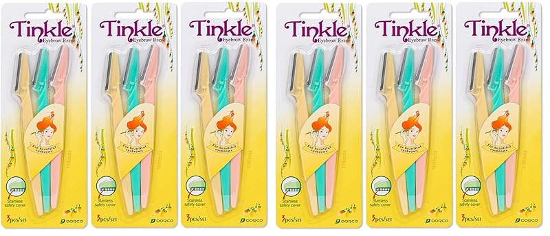 DORCO Tinkle Aparador Facial e de Sobrancelhas com Capa Protetora, Aço Inoxidável, Pacote com 9 Unidades