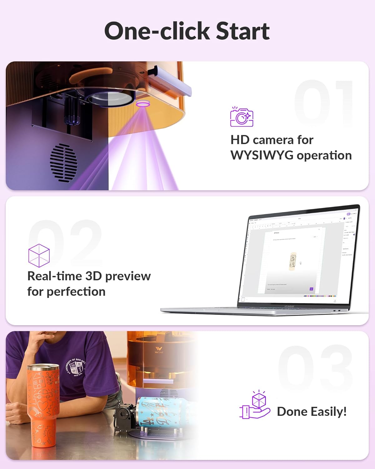 Rotary Pro Attachment for WeCreat Lumos Laser Engraver, Adjustable U-Axis Roller for Engraving Cylindrical Objects, Jewelry, Ring Interiors, Wine Glass, Baseball, Tumbler, Engraver Accessory