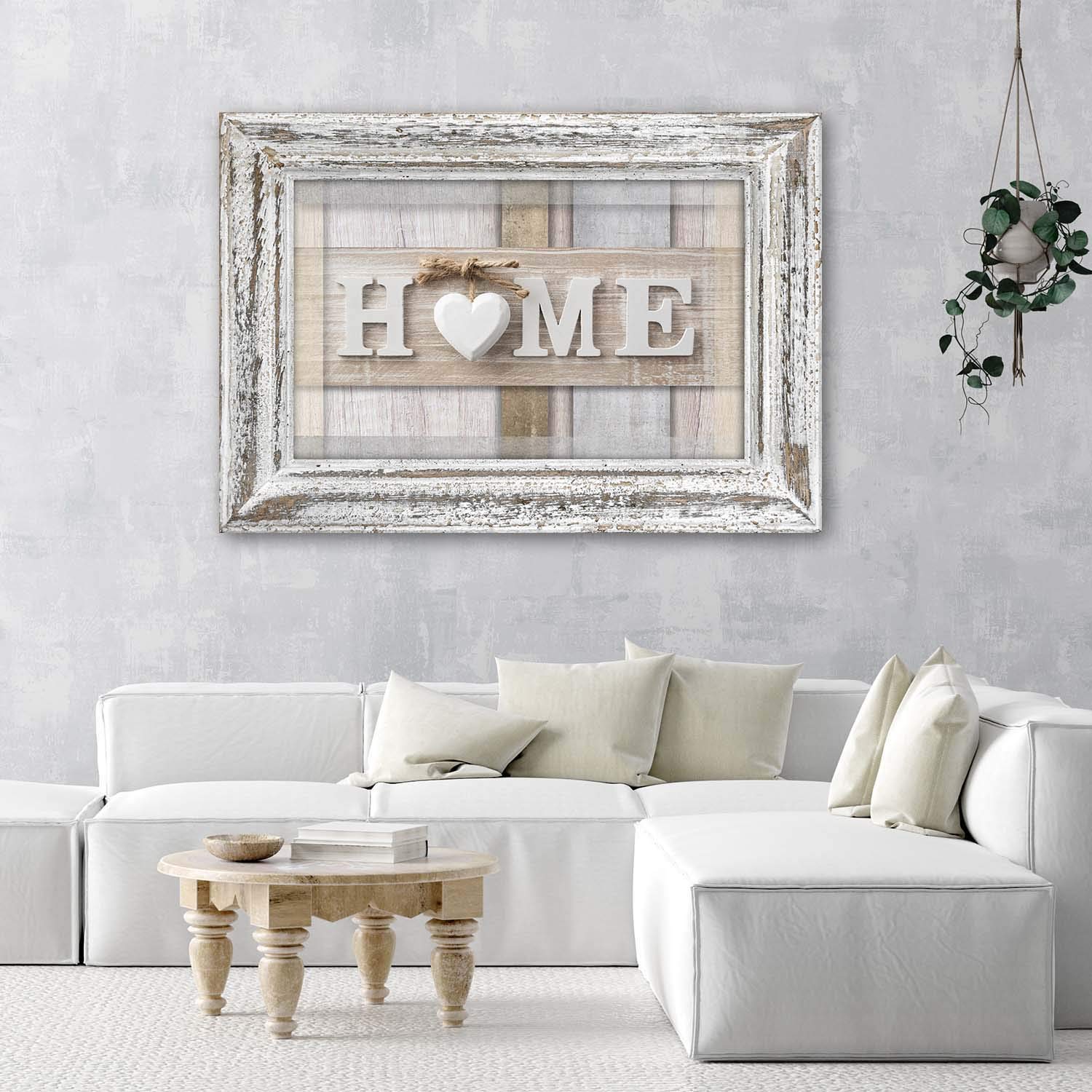 Feeby Stampa su Tela XXL Casa 115x70 cm d' Arte Moderna shabby chic illusione cornice beige