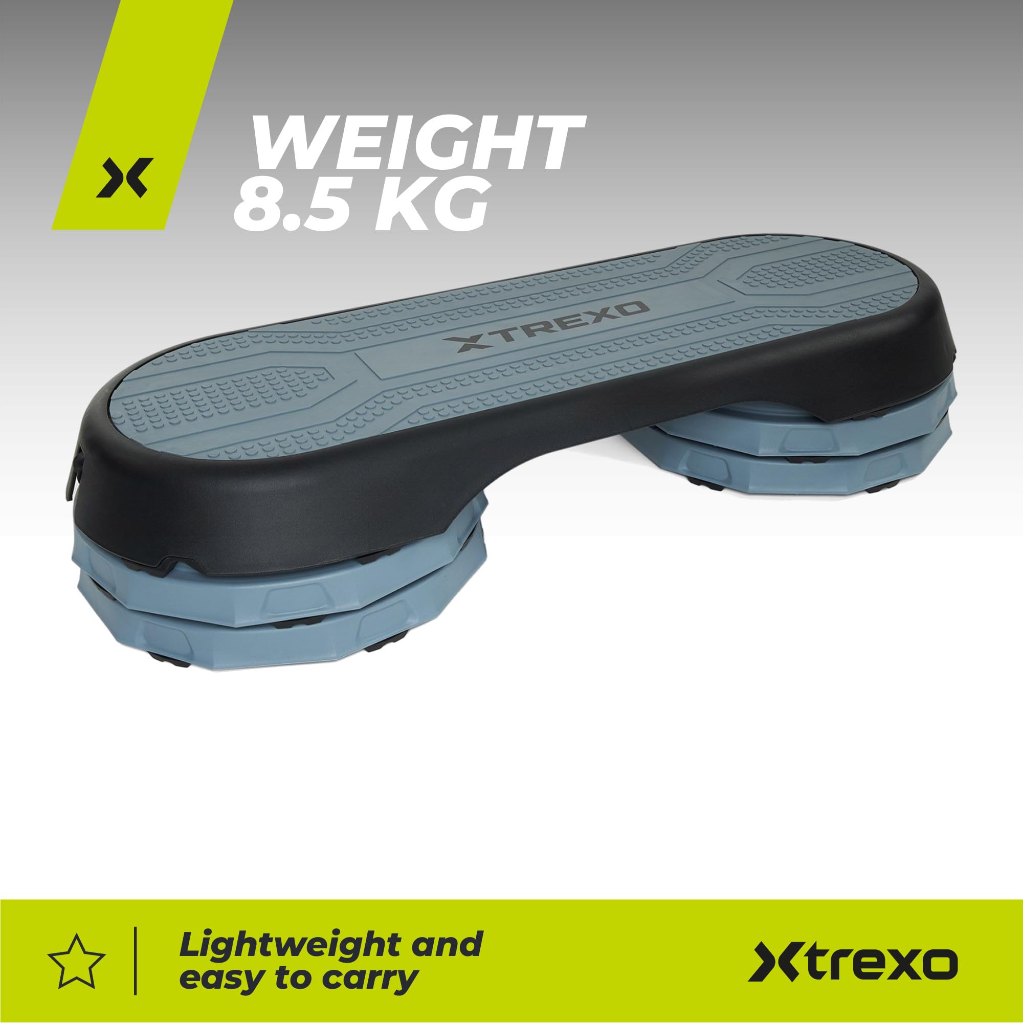 TREXO Aerobic Step 107 x 42 cm per Esercizi Cardio e Allenamento Fitness Altezza Regolabile 10-15-20 cm Resistente in Polipropilene e TPR Step da Aerobica di Alta Qualità fino a 250 kg Grigio|Rosa