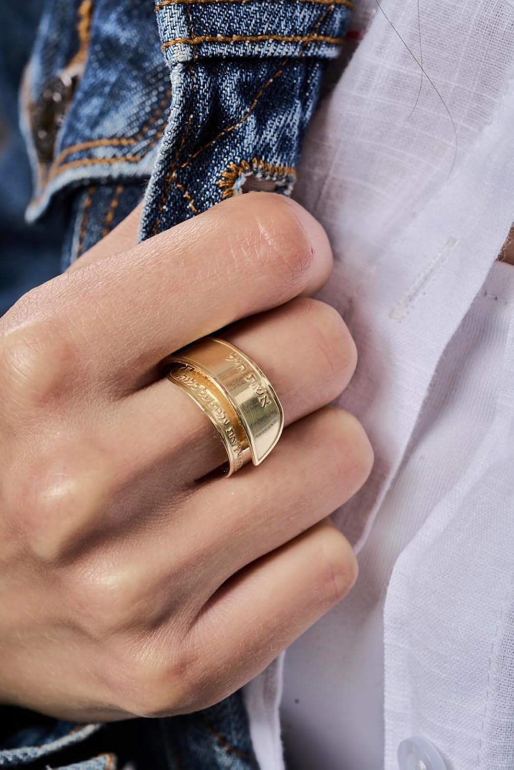 Women of valor engraved Hebrew words prayer Jewish ring, 24K gold plated open adjustable ring for women, Handmade Jewish Jewelry gift from israel