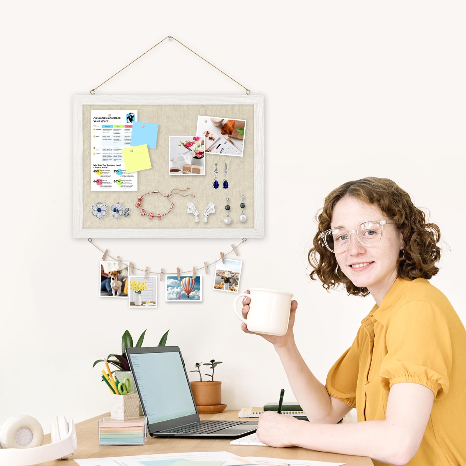 DOLLAR BOSS Bacheca in sughero con lino 30×40CM Lavagna in sughero piccola | bacheca in sughero bifacciale con legno cornice per casa, cucina e ufficio 1 pezzo
