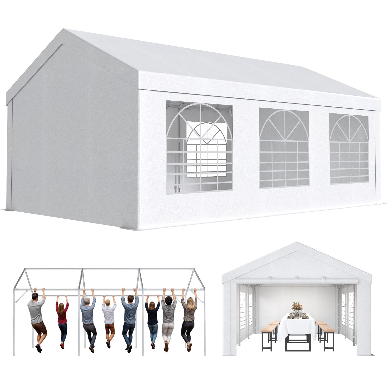 JUMMICO Gazebo Esterno Resistente UV 50+, Tendone per Feste 4x6, Gazebo da Giardino Impermeabilizzazione, Tendone da Esterno per Matrimoni, Feste, Raduni, Riunioni in Giardino, Bianco
