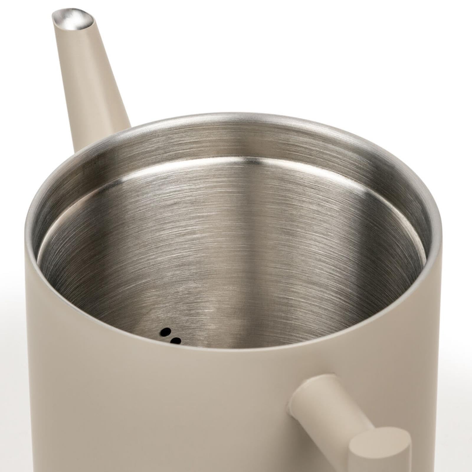 Bredemeijer doppelwandige Edelstahl Teekanne taupe 1.2 Liter - große isolierende Edelstahlkanne Set mit schwarzem Holz-Untersetzer & Teefilter-Sieb