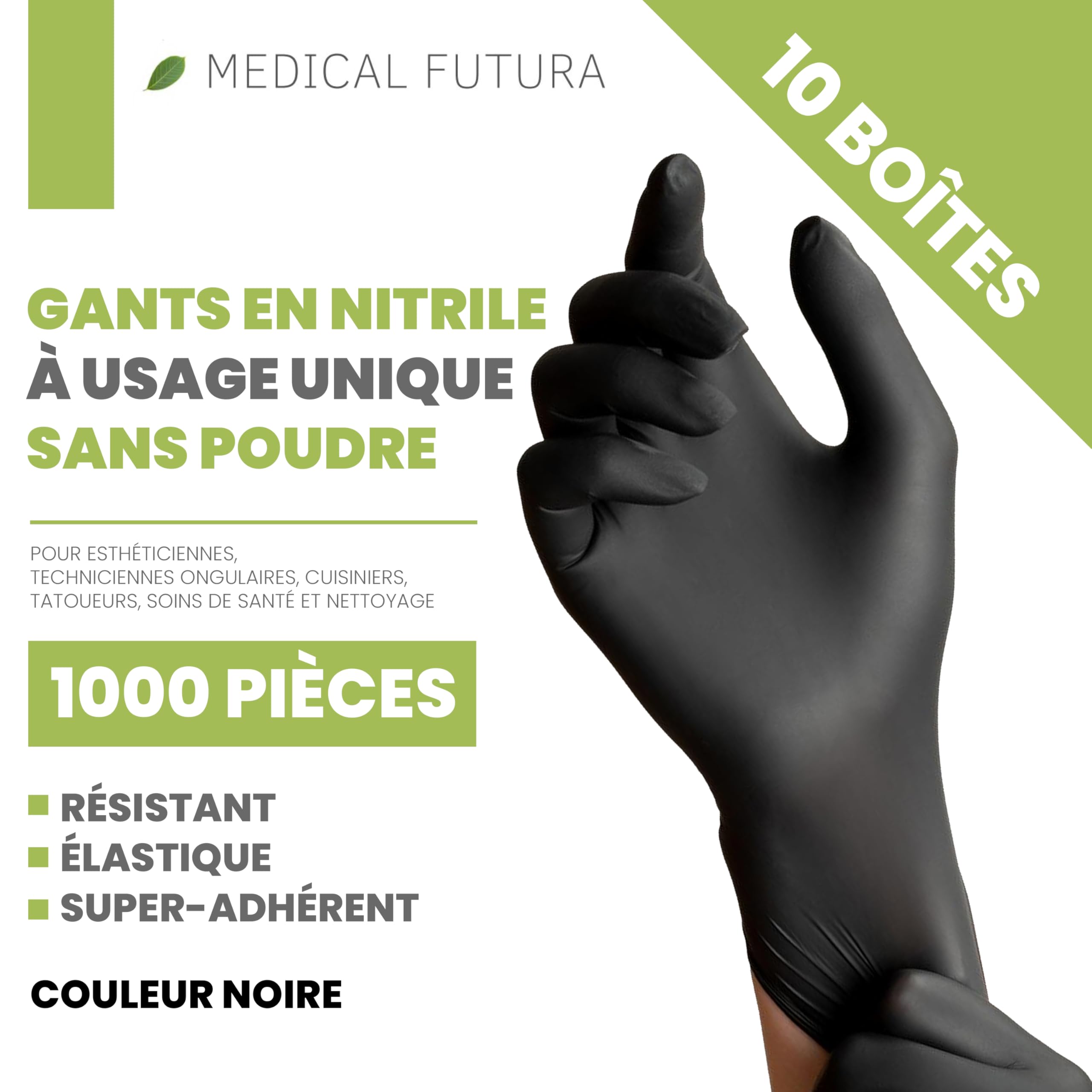 1000 Gants Nitrile S Noirs Jetables Hypoallergéniques Gr. 4.0, Sans Poudre, Sans Latex, Idéals pour Esthéticiens, Tatoueurs, Mecanicien et Secteurs Médicaux (S, Noir)