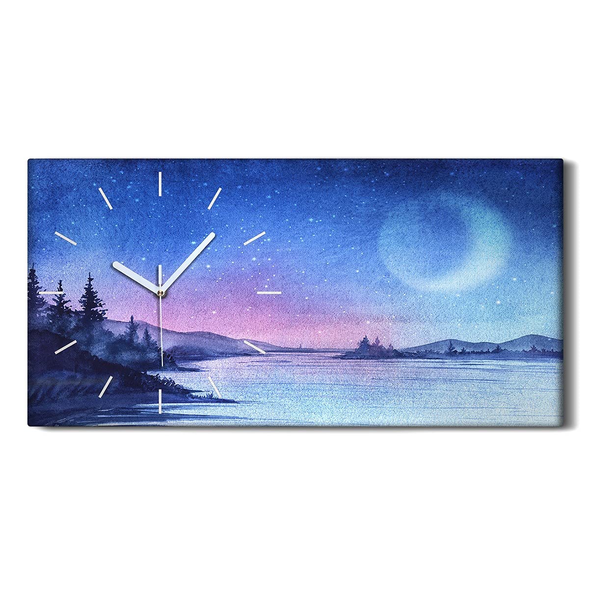Horloge sur Toile Fluvial Arbres Art Moderne de Qualité pour un Salon Élégant 60x30cm