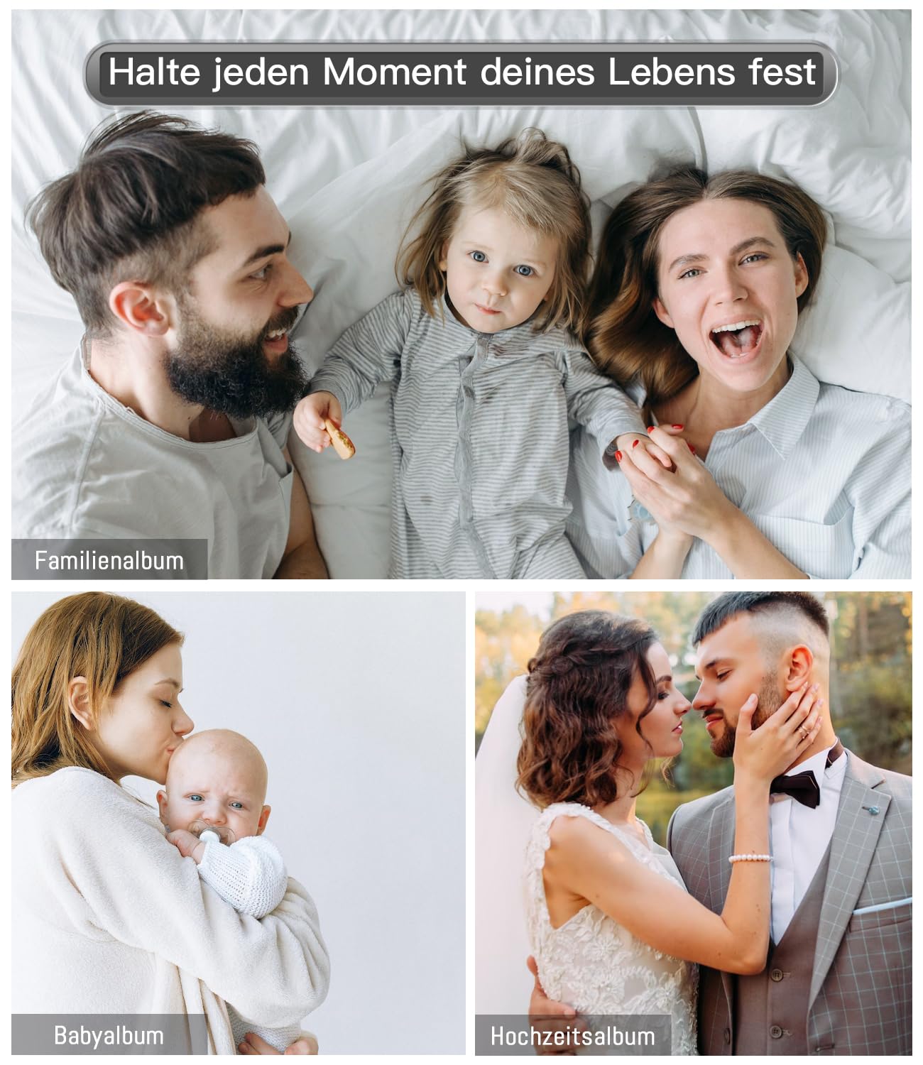 Popotop Fotoalbum selbstklebend mit Bildanzeigefenster, 40 Seiten DIY Scrapbook Album für 10x15 Bilder, Leineneinband Erinnerungsbuch für Baby Hochzeit, mit Scraper und Metallic Stift