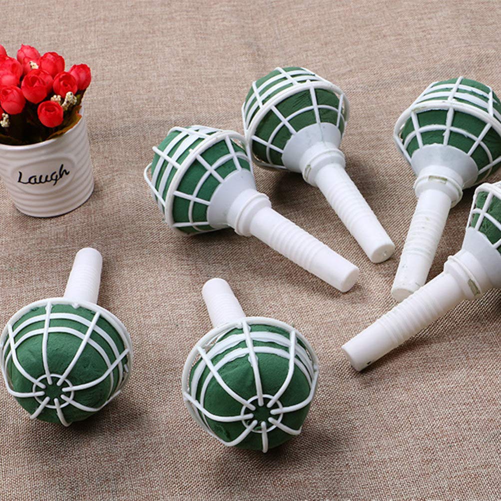 Sewroro 4pcs Foam Floral Handle Bouquet Holders Bridal Wedding Bouquet Holder Decoration Flower Foam Handle (Green Mud and White Cover)