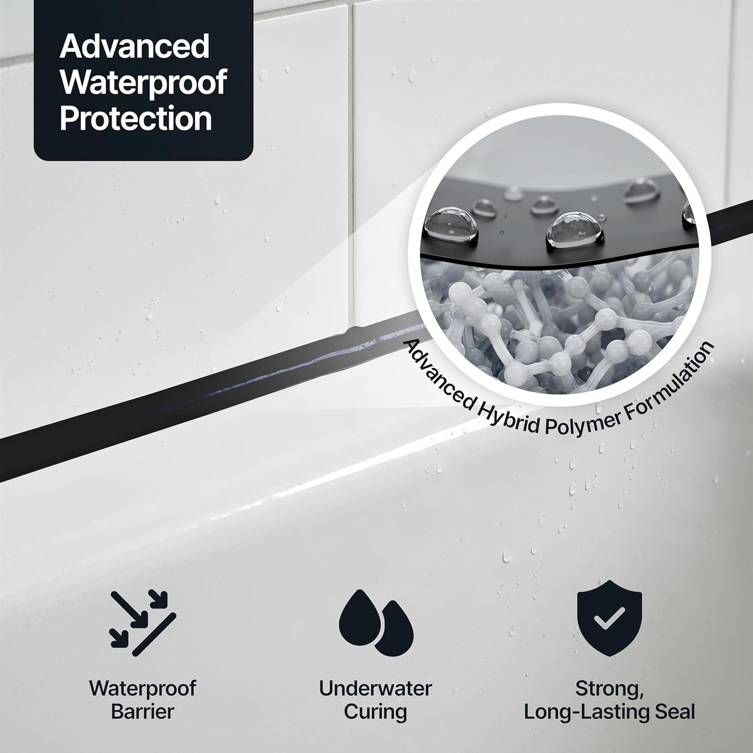 Jet Black Kitchen & Bathroom Sealant & Adhesive Hybrid Polymer | Superior to Silicone Caulk Sealant | Waterproof, Odorless, Paintable | Ideal for Around Bathtub, Shower, Kitchen - 300ml 9 Pack