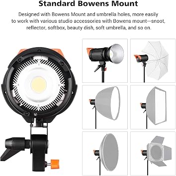 LED Video Light 150W COB LED Video Light 5600K Sunlight DIMMABLE CRI 95+ Bowens Mount Remote Control Shooting Light Color : Black, Size : One Size