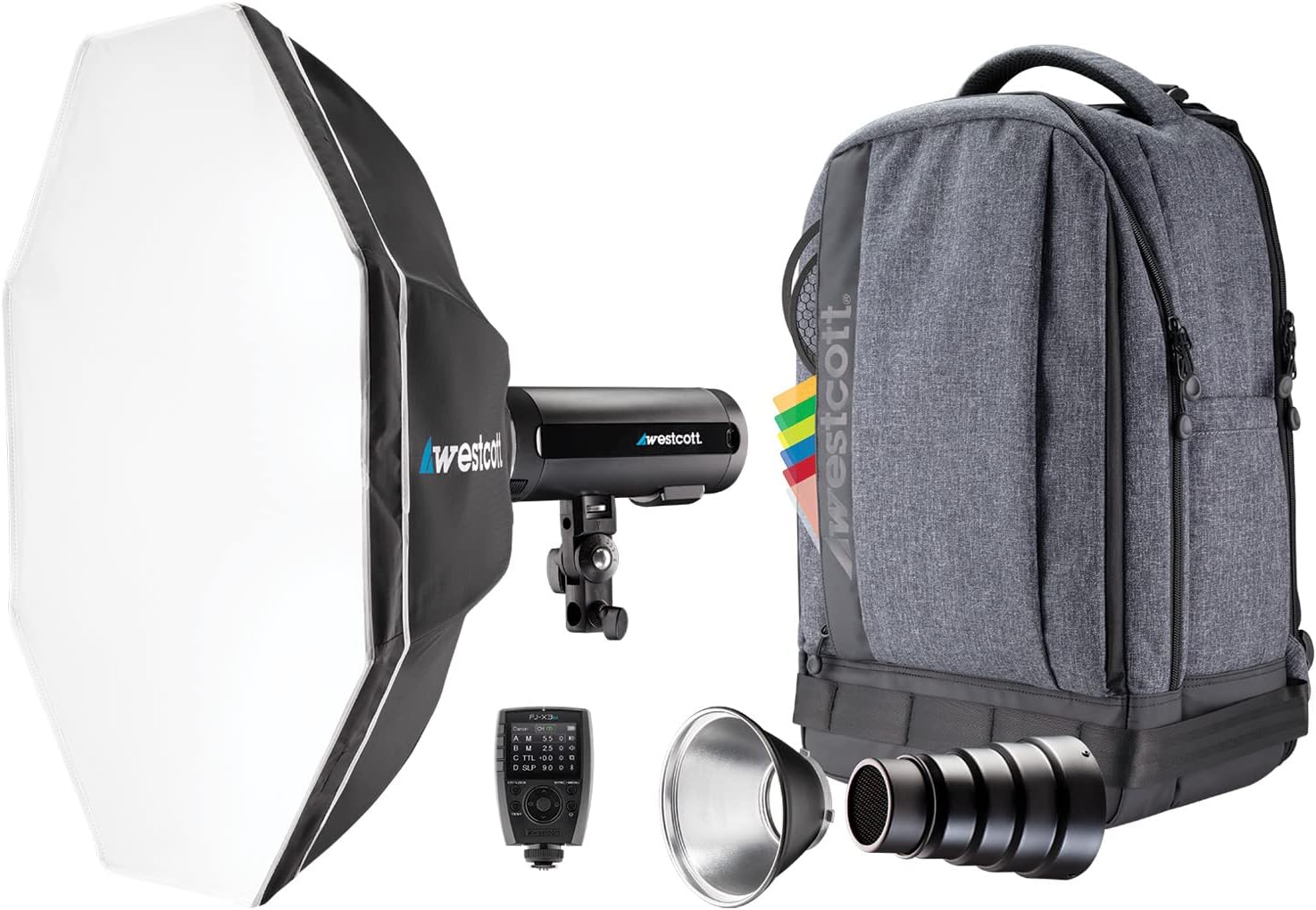 Westcott FJ200 Strobe 1-Light Backpack Kit with FJ-X3 M Universal Wireless Trigger - Portable Photography Lighting Kit with 24" Rapid Box Octa-S and Multi-Brand Trigger
