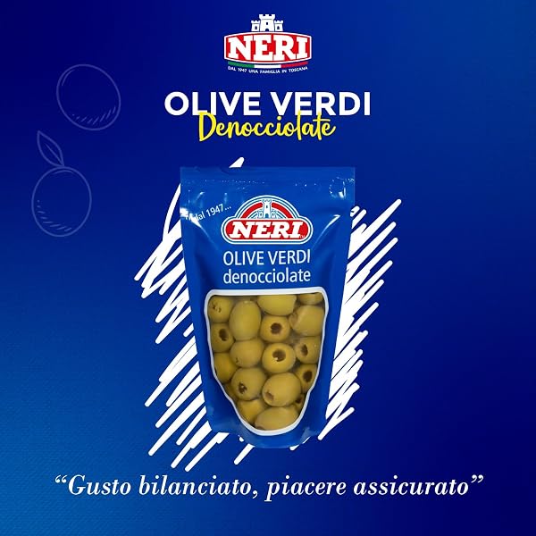 Neri Sottoli - Olive Verdi Denocciolate - Ideali come Condimento per Primi e Secondi piatti, Insalate e come Antipasto - Sapore Delicato e Gustoso - confezione da 185 g - 3