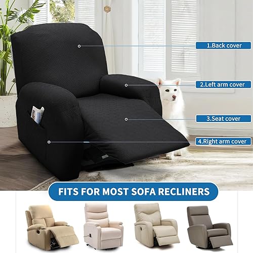 Vista 141 de XINEAGE Funda reclinable de 4 piezas de jacquard elástica con bolsillo, protector de silla reclinable lavable para niños, mascotas, perros y gatos