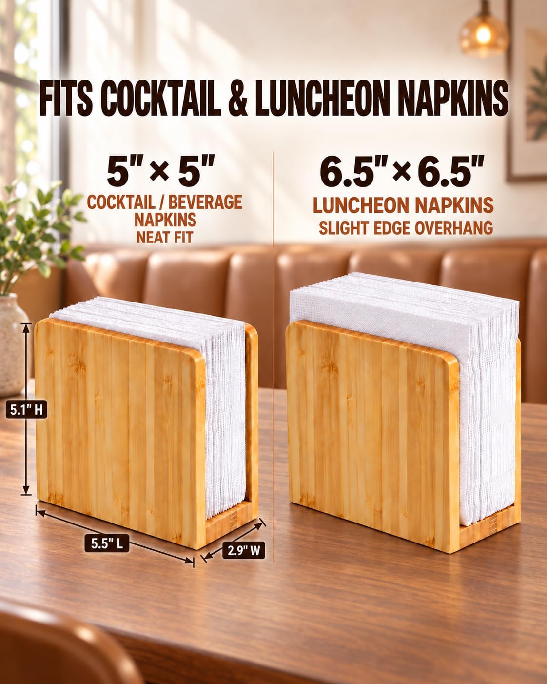MaxGear Bamboo Napkin Holder for Table, Wooden Holder for 5 x 5 Napkins