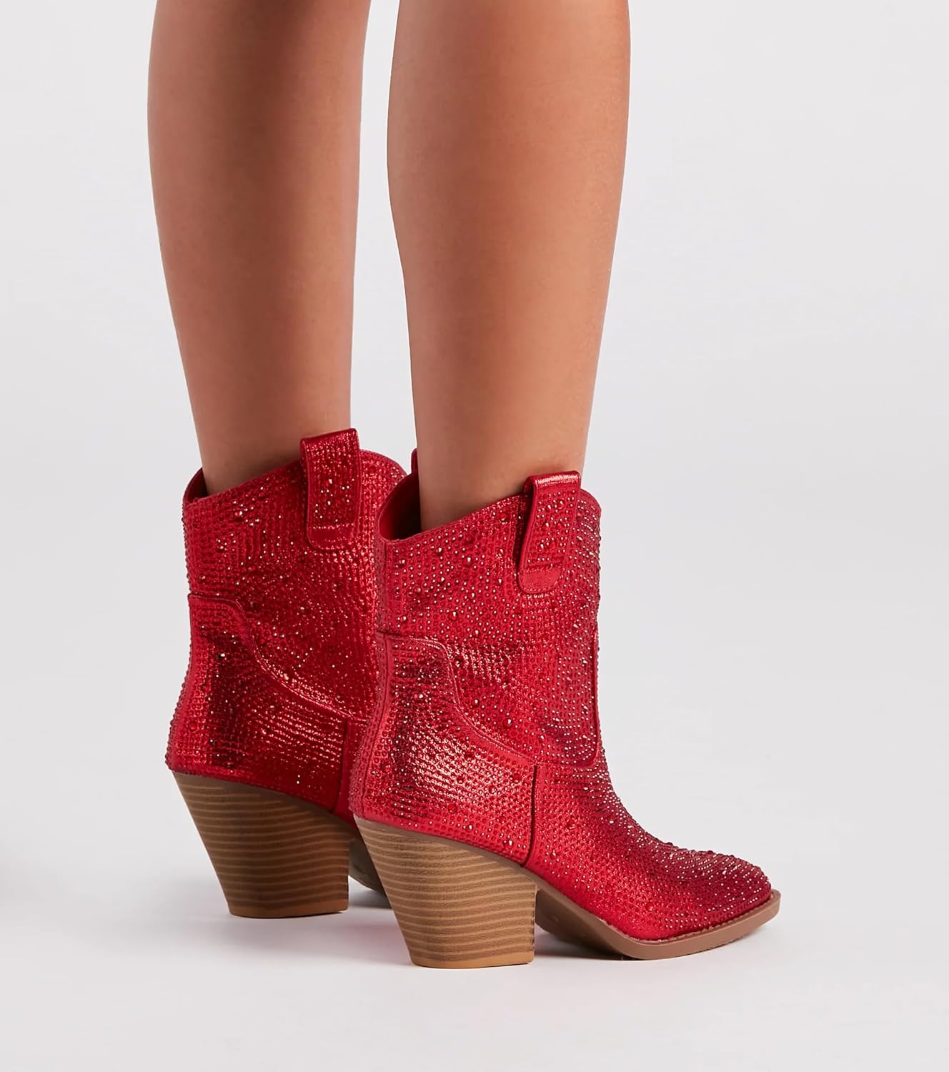 Forever Women's Rhinestone Block Heel Ankle Boots River-01 Red 9 - Image 6