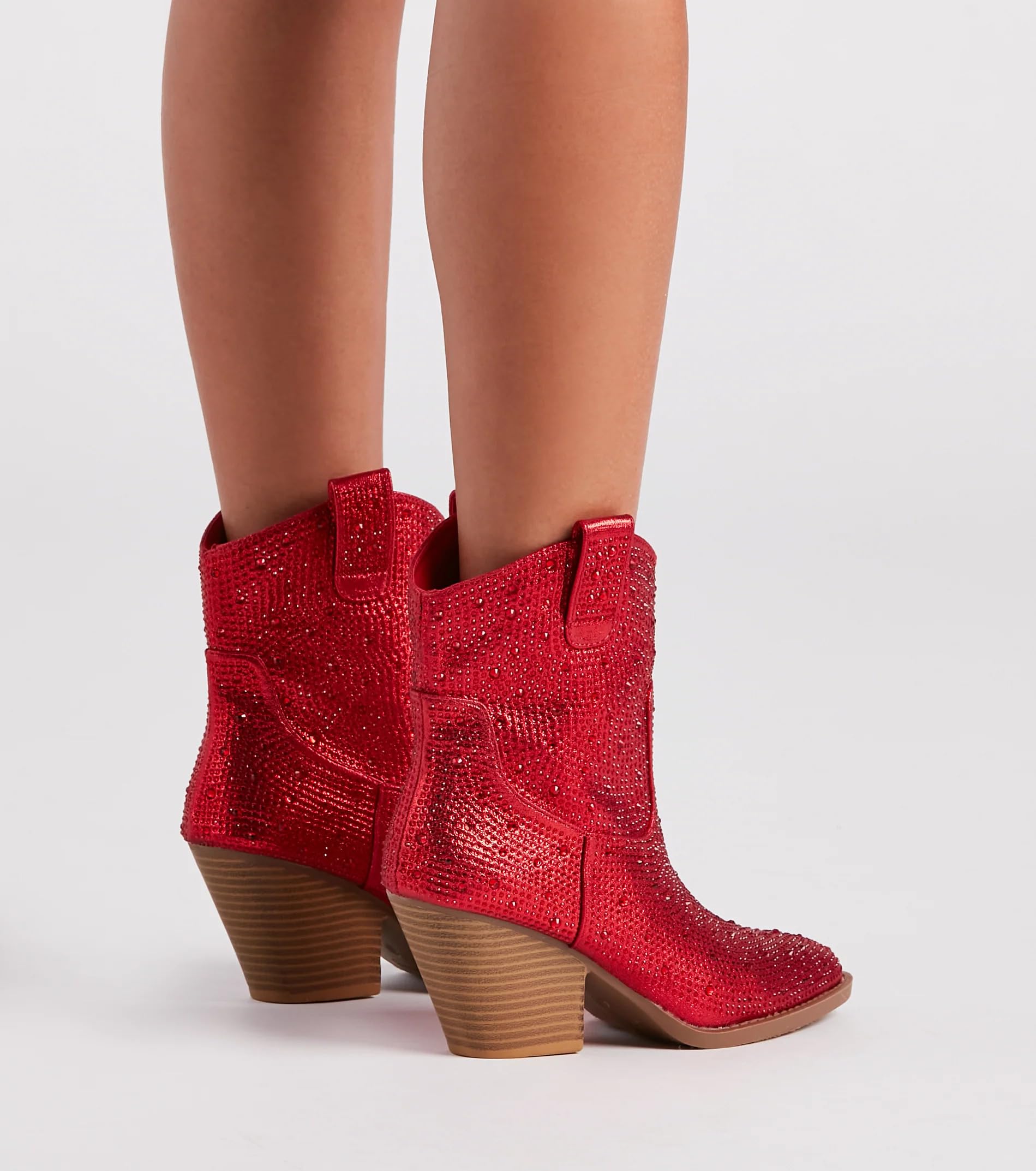 Women's Rhinestone Block Heel Mid Calf Short Ankle Booties Knee High Boots