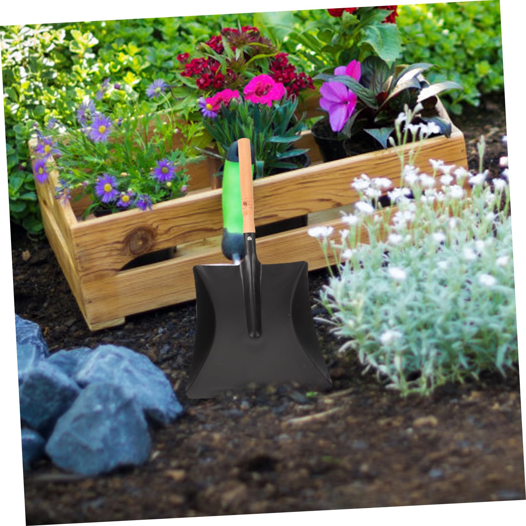 Happyyami Mini Palas De Hierro Pala para Perder Suelo Pala Profesional Pala De Suelo De Jardín Pala Pequeña Pala De Excavación Pala Cuadrada Pala Ligera con Mango De Madera Práctica | Color Negro, Uso Portátil y Cómodo, Válida para Macetas y Plantas de Ja