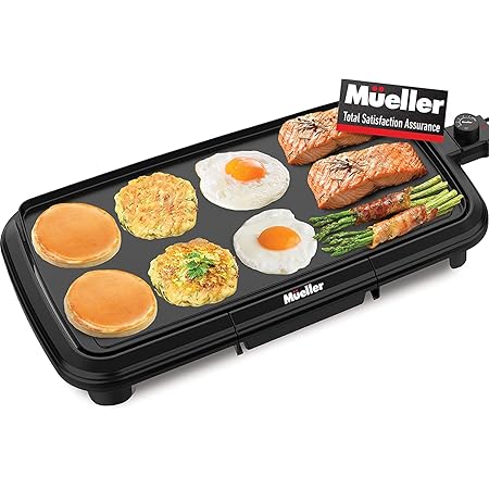 Mueller HealthyBites Eco Nonstick 20 Inch Electric Griddle Teflon-free, 10 Eggs at Once, Cool-Touch Handles and Slide-Out Drip Tray, for Breakfast Pancakes, Burgers, Eggs, Black