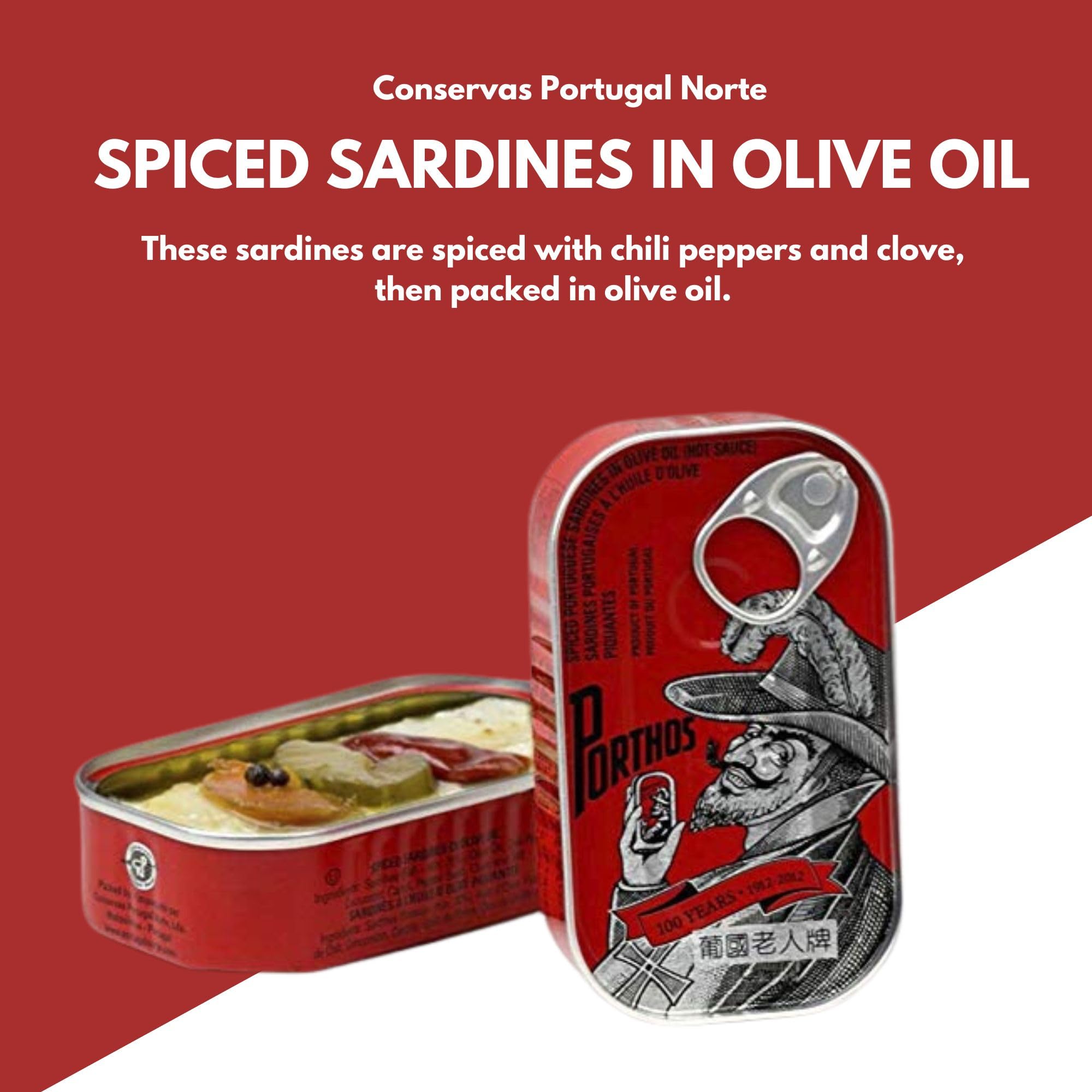 Spiced Sardines in hot olive Oil 3 tins x 125 g, Porthos / Portugal
