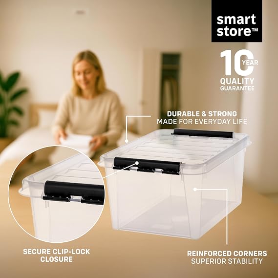 SmartStore - 3x Plastic Storage Box with Lid Classic 31L (50x39x26cm) |Plastic Storage Drawers with Lid|Food-Safe Material|Kitchen & Organisation|Durable Container for Home & Office|