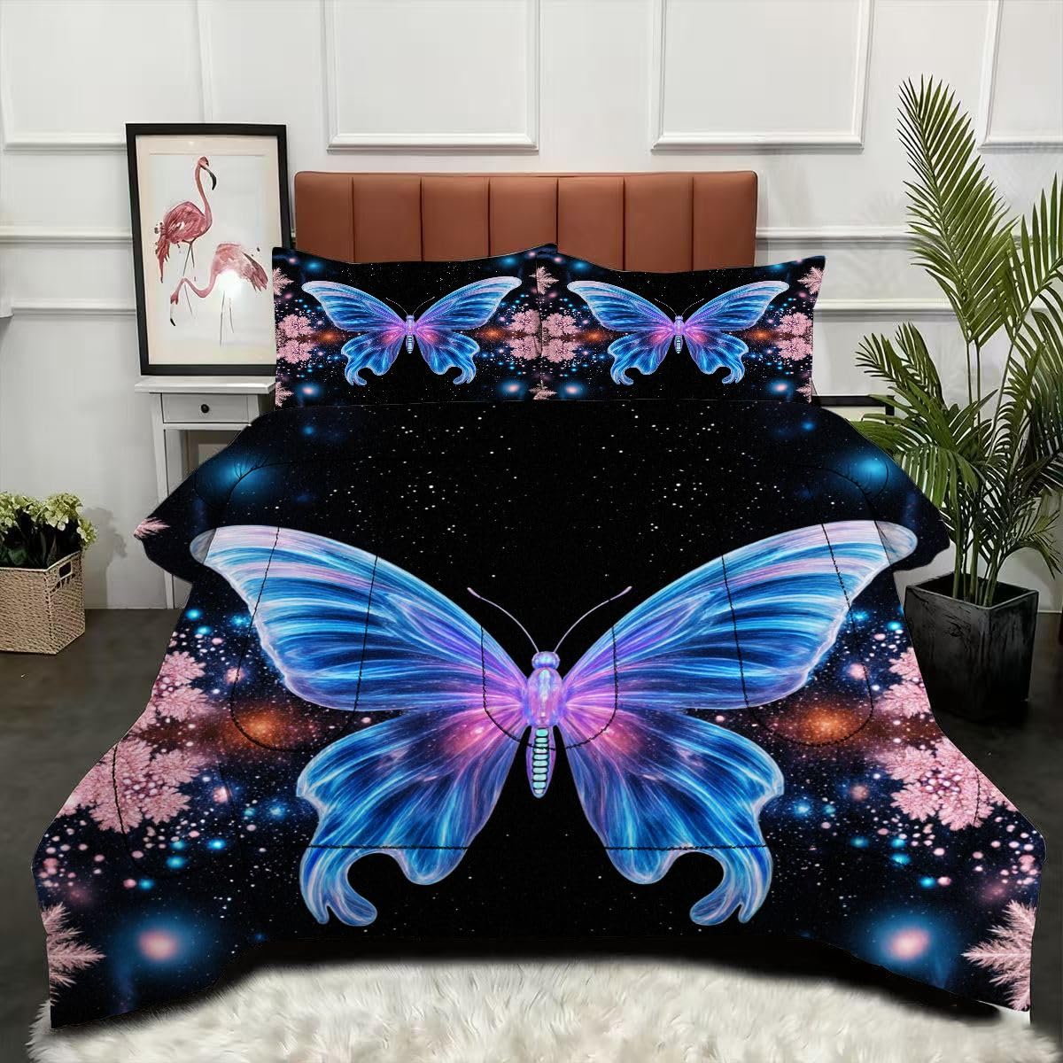 Couette 2 personnes motif papillon sans housse pour lit double