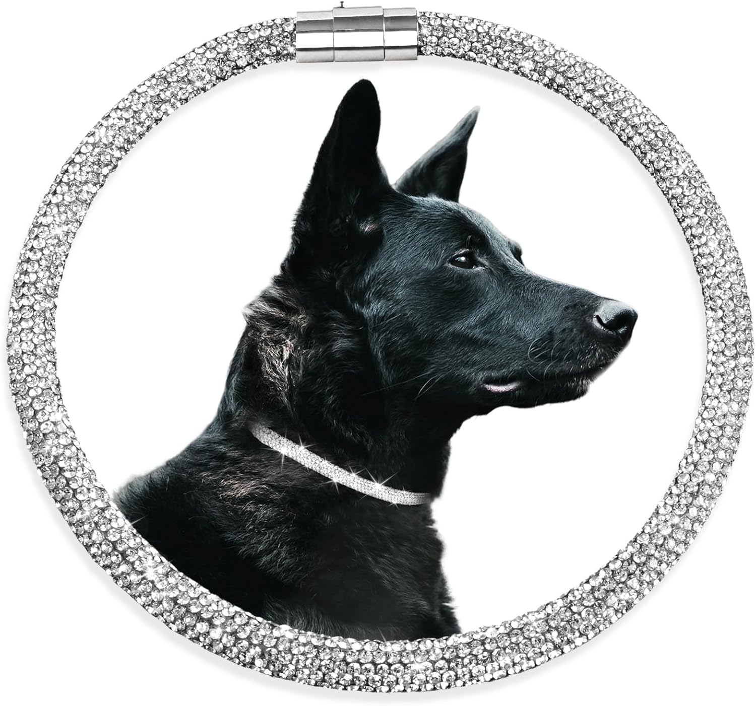 Stylish and Luxurious Diamond Dog Collar,Magnetically Clasp,Full Diamond Design,Perfect for Wedding and Everyday Walking - Studded with Diamons Necklace Collar for Medium Large Dogs,22''