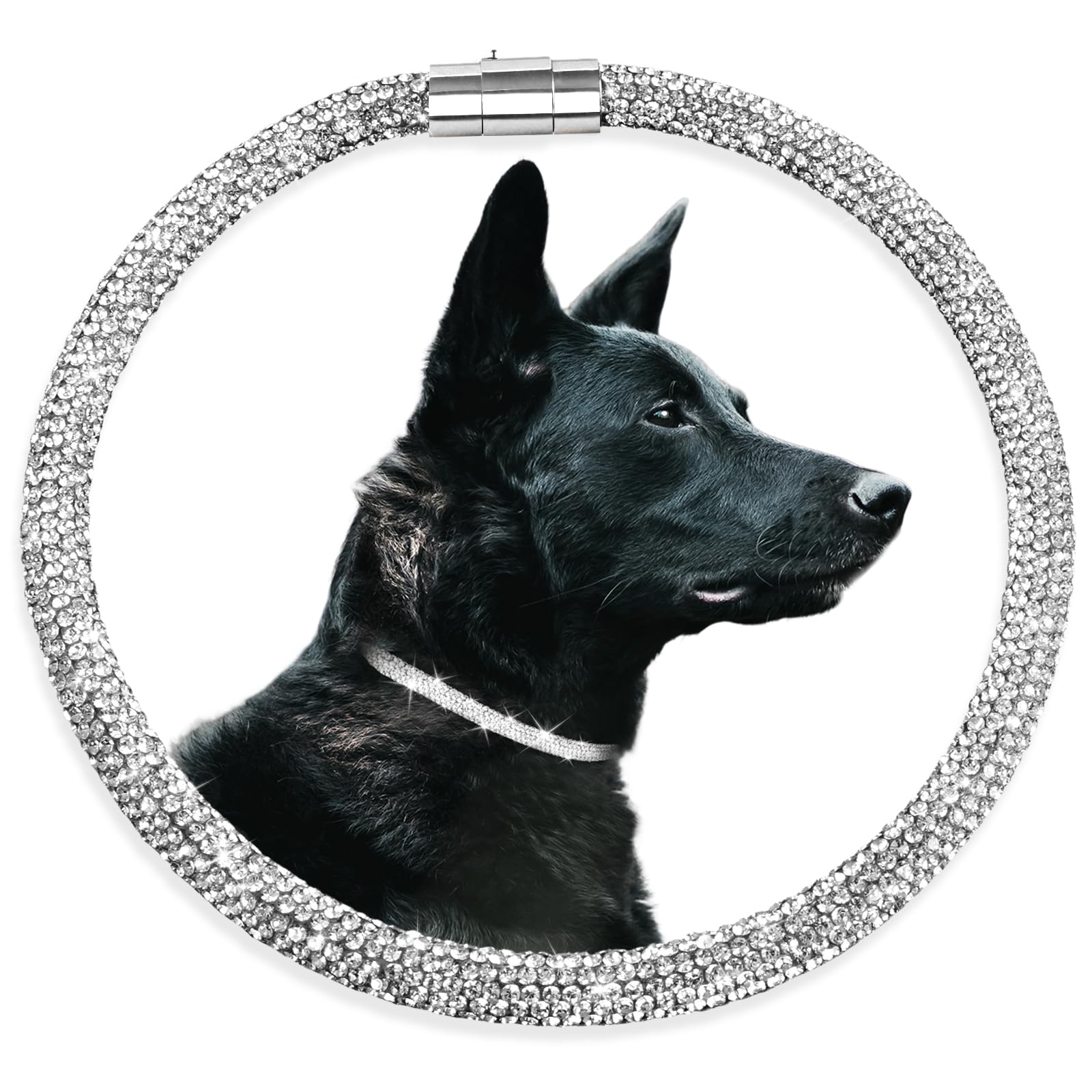 Stylish and Luxurious Diamond Dog Collar,Magnetically Clasp,Full Diamond Design,Perfect for Wedding and Everyday Walking - Studded with Diamons Necklace Collar for Medium Large Dogs,20''