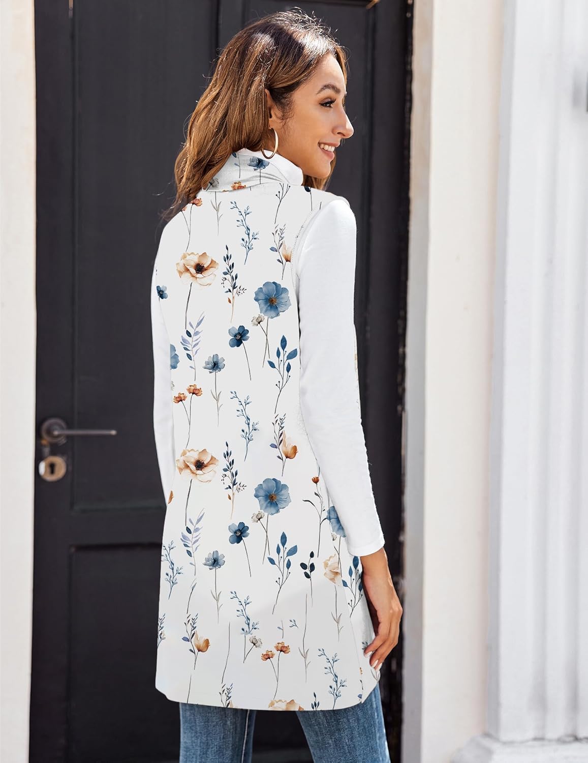 Beyove Womens Long Vests Sleeveless Draped Lightweight Open Front Cardigan Layering Vest with Side Pockets - Image 4