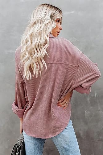 Miniatura 6 de Magritta Camisas de manga larga con cuello en V y botones para mujer, blusas de gran tamaño con bolsillos