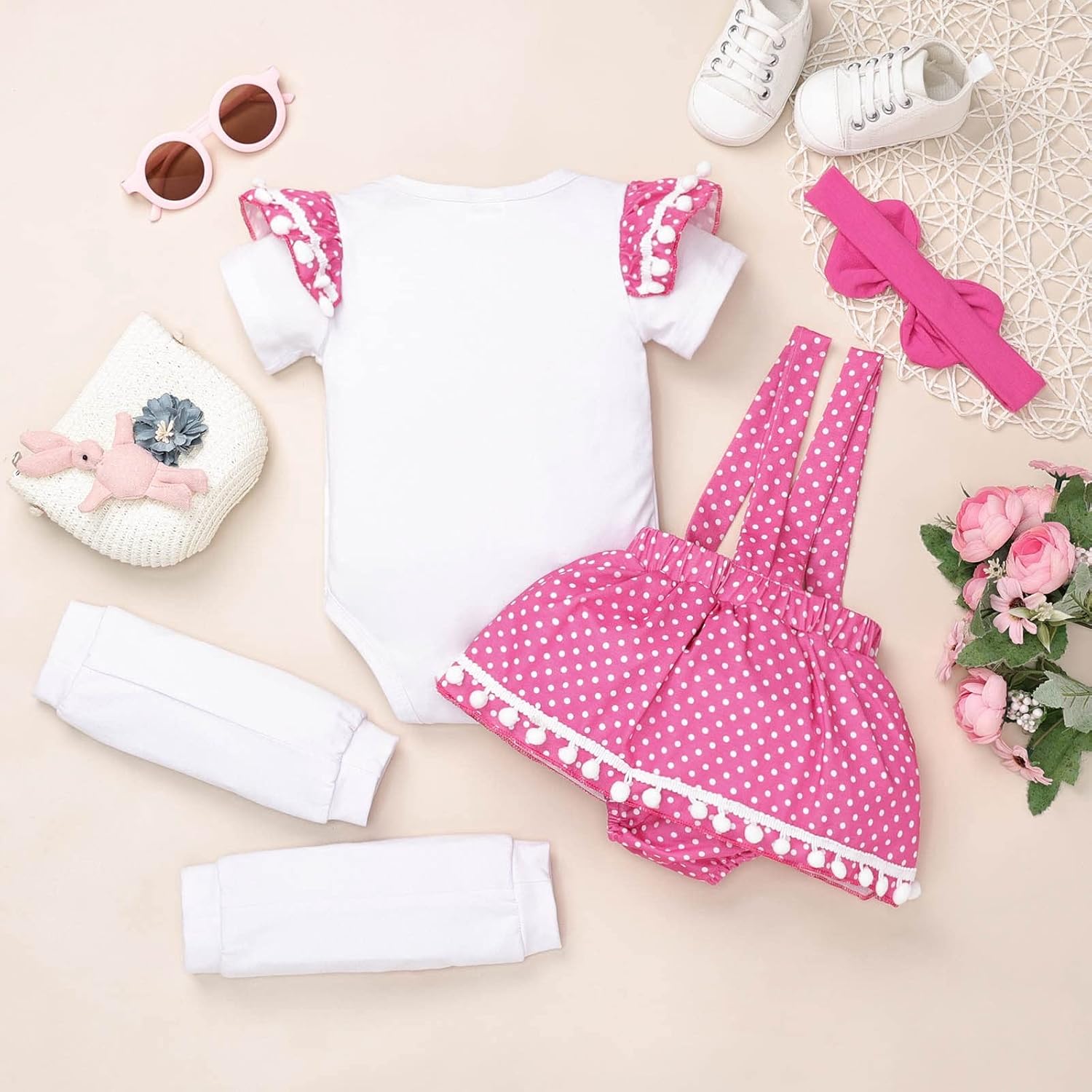 My 1st Easter Baby Girl Outfits Gifts Newborn Ruffle Romper Polka Dots Bunny Skirt Headband Leg Warmmer 0-18 Months - Image 7