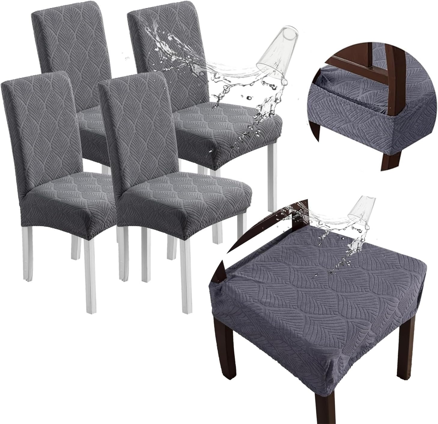 Waterproof Dining Chair Covers, Chair Covers for Dining Room, Stretch Chair Covers Parsons Chair Slipcover, Removable, Washable for Dining Room Kitchen Chair Protector Cover