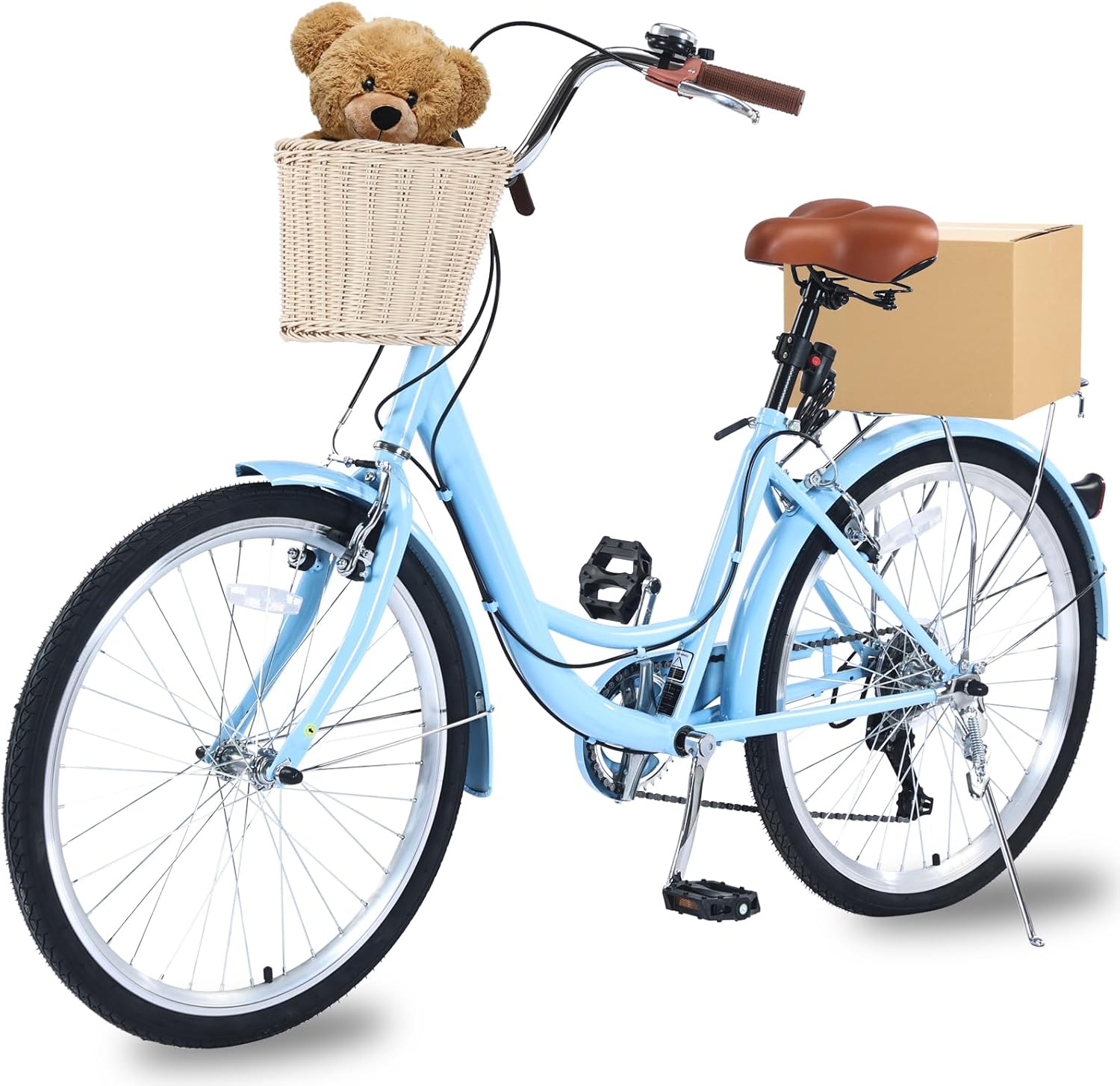 Beach Cruiser Bike for Women 24/26 Inch Ladies Bike 7 Speed Complete Cruiser Bikes with Adjustable Seat,City Bike for Women