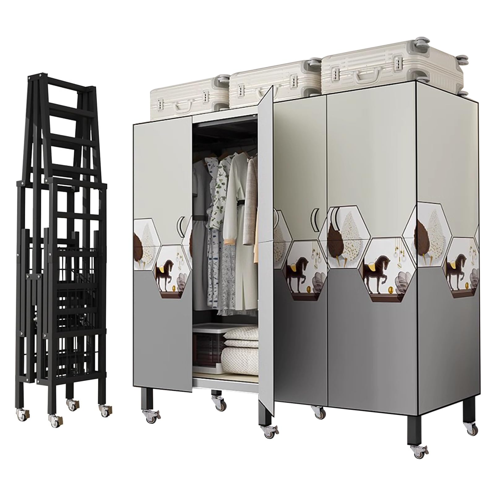 Amazon.com: Foldable Clothe Rack with Wheel W/Cover Load 2000lbs Heavy ...