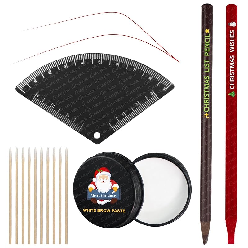 Kit de mapeamento para sobrancelhas Rasmet com régua metálica reutilizável, 2 lápis e pasta branca, Kit-4