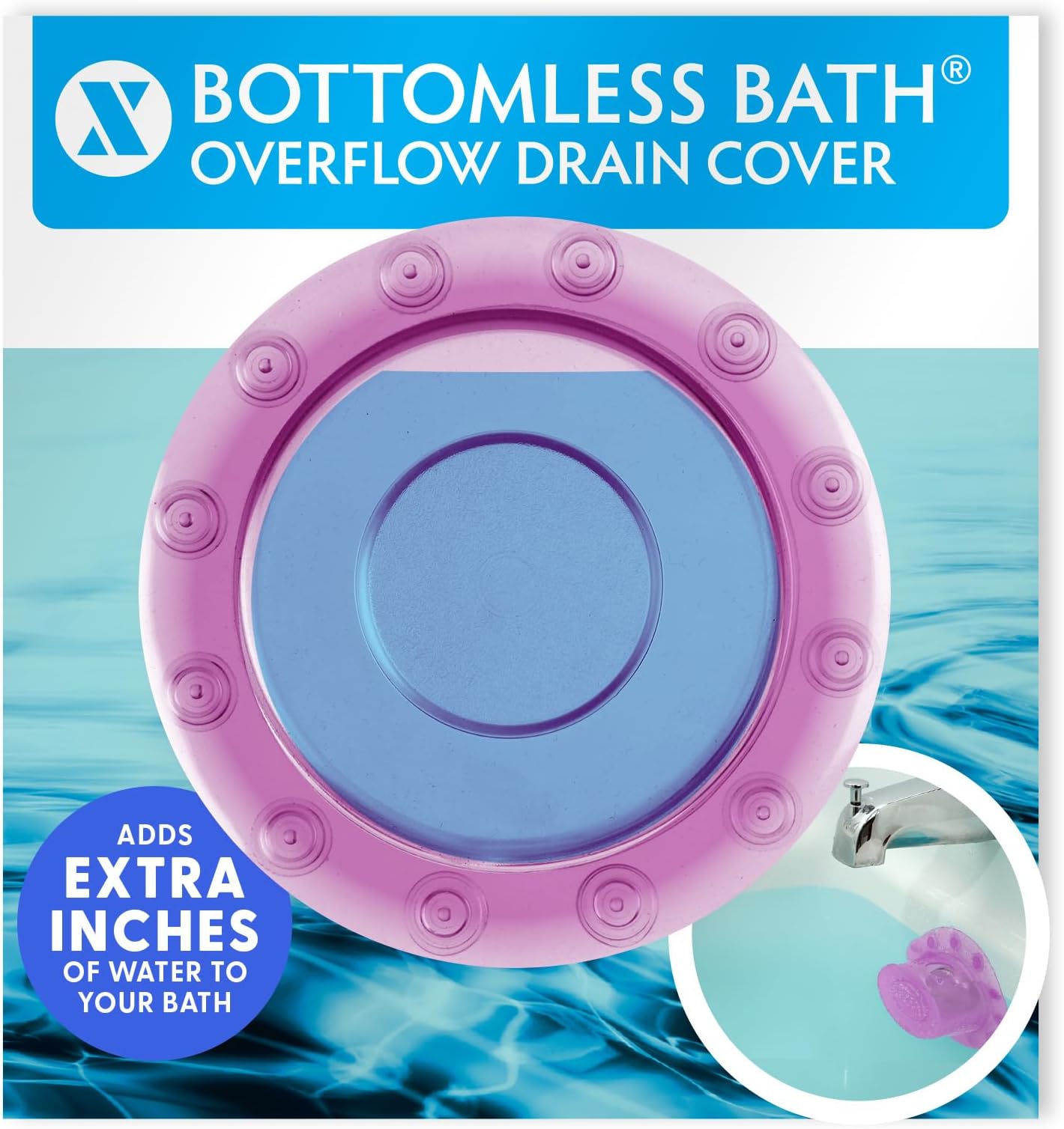 SlipX Solutions Bottomless Bath, Essential Overflow Drain Cover for Bathtub, Best Bath Accessories for Women, Adds Inches of Water to Your Tub for Deeper Soak, 4" Diameter, Pink