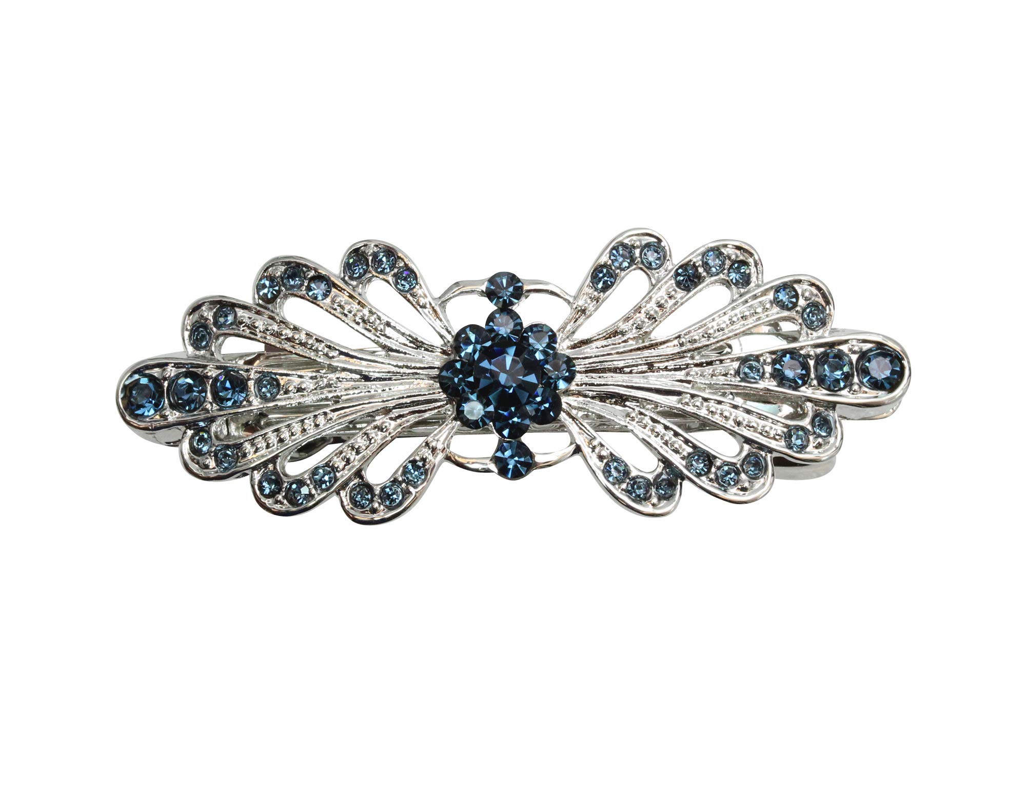 Faship Gorgeous Navy Blue Rhinestone Crystal Small Floral Hair Barrette Clip